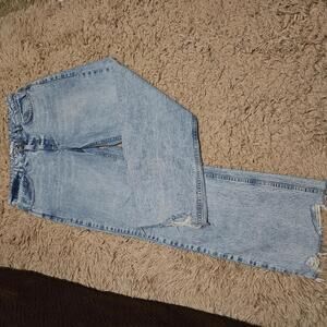 ZARA High Waisted Straight Leg Jeans with Raw Hem 14